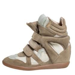 Pre Owned Isabel Marant Grey Suede And Leather High Top Wedge Sneakers Size 39