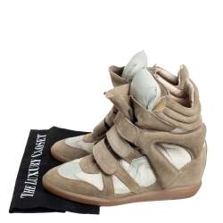 Pre Owned Isabel Marant Grey Suede And Leather High Top Wedge Sneakers Size 39