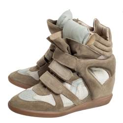 Pre Owned Isabel Marant Grey Suede And Leather High Top Wedge Sneakers Size 39