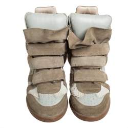 Pre Owned Isabel Marant Grey Suede And Leather High Top Wedge Sneakers Size 39
