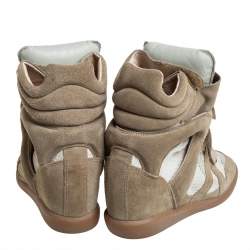 Pre Owned Isabel Marant Grey Suede And Leather High Top Wedge Sneakers Size 39