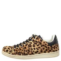 Isabel Marant Brown/Black Leopard Print Pony Hair And Leather Sneakers Size 36