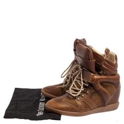Pre Owned Isabel Marant Brown Suede And Leather Bekett Wedge High Top Sneakers Size 39