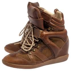 Pre Owned Isabel Marant Brown Suede And Leather Bekett Wedge High Top Sneakers Size 39