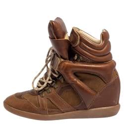 Pre Owned Isabel Marant Brown Suede And Leather Bekett Wedge High Top Sneakers Size 39
