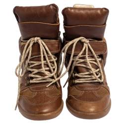 Pre Owned Isabel Marant Brown Suede And Leather Bekett Wedge High Top Sneakers Size 39