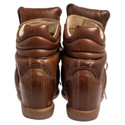 Pre Owned Isabel Marant Brown Suede And Leather Bekett Wedge High Top Sneakers Size 39