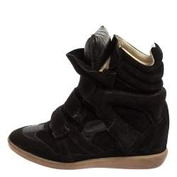 Pre Owned Isabel Marant Black Suede Velcro High Top Sneakers Size 37