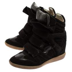Pre Owned Isabel Marant Black Suede Velcro High Top Sneakers Size 37