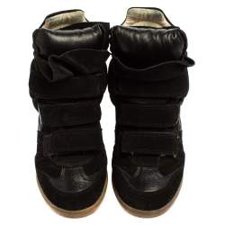 Pre Owned Isabel Marant Black Suede Velcro High Top Sneakers Size 37