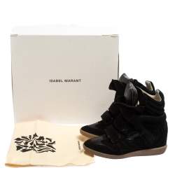 Pre Owned Isabel Marant Black Suede Velcro High Top Sneakers Size 37