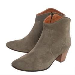 Pre Owned Isabel Marant Grey Suede Zipper Ankle Boots Size 38.5