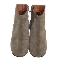 Pre Owned Isabel Marant Grey Suede Zipper Ankle Boots Size 38.5