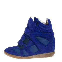 Pre Owned Isabel Marant Blue Suede And Leather Trim Bekett Wedge Sneakers Size 40