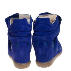 Pre Owned Isabel Marant Blue Suede And Leather Trim Bekett Wedge Sneakers Size 40