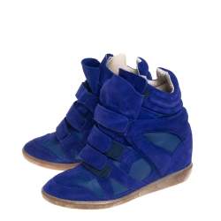 Pre Owned Isabel Marant Blue Suede And Leather Trim Bekett Wedge Sneakers Size 40
