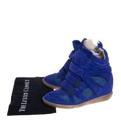 Pre Owned Isabel Marant Blue Suede And Leather Trim Bekett Wedge Sneakers Size 40