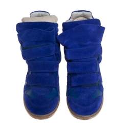 Pre Owned Isabel Marant Blue Suede And Leather Trim Bekett Wedge Sneakers Size 40