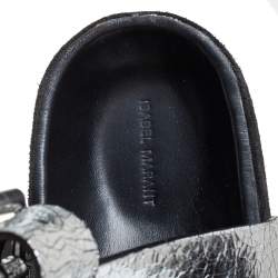 Pre Owned Isabel Marant Silver Leather Flat Ankle Strap Sandals Size 41