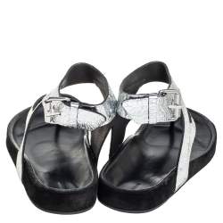 Pre Owned Isabel Marant Silver Leather Flat Ankle Strap Sandals Size 41