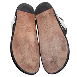 Pre Owned Isabel Marant Silver Leather Flat Ankle Strap Sandals Size 41