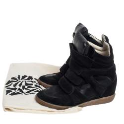Pre Owned Isabel Marant Black Suede Leather Bekett Wedge High Top Sneakers Size 38