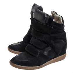 Pre Owned Isabel Marant Black Suede Leather Bekett Wedge High Top Sneakers Size 38