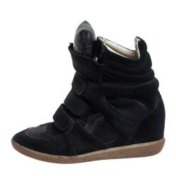 Pre Owned Isabel Marant Black Suede Leather Bekett Wedge High Top Sneakers Size 38