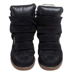 Pre Owned Isabel Marant Black Suede Leather Bekett Wedge High Top Sneakers Size 38