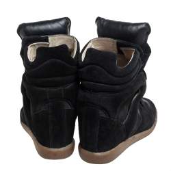Pre Owned Isabel Marant Black Suede Leather Bekett Wedge High Top Sneakers Size 38