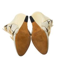 Pre Owned Isabel Marant Cream Leather, Suede, And Calf Hair Pierce Wedge Ankle Boots Size 37