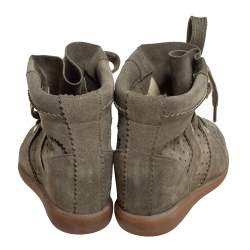 Pre Owned Isabel Marant Olive Green Suede Bobby Wedge Sneakers Size 37