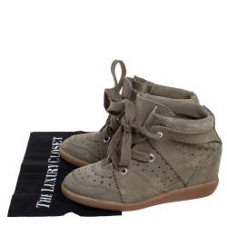 Pre Owned Isabel Marant Olive Green Suede Bobby Wedge Sneakers Size 37