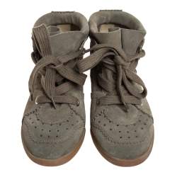 Pre Owned Isabel Marant Olive Green Suede Bobby Wedge Sneakers Size 37