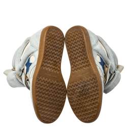 Pre Owned Isabel Marant Blue/Cream Suede And Canvas Bekett Sneakers Size 37