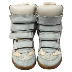 Pre Owned Isabel Marant Blue/Cream Suede And Canvas Bekett Sneakers Size 37