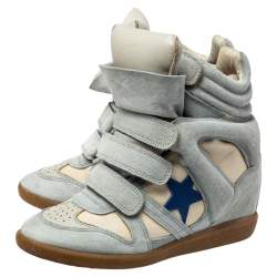Pre Owned Isabel Marant Blue/Cream Suede And Canvas Bekett Sneakers Size 37