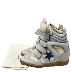 Pre Owned Isabel Marant Blue/Cream Suede And Canvas Bekett Sneakers Size 37
