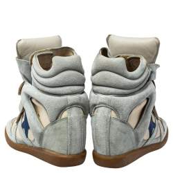 Pre Owned Isabel Marant Blue/Cream Suede And Canvas Bekett Sneakers Size 37
