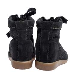 Pre Owned Isabel Marant Black Perforated Suede Etoile Wedge Sneakers Size 37