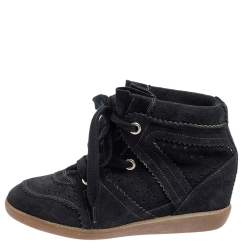 Pre Owned Isabel Marant Black Perforated Suede Etoile Wedge Sneakers Size 37