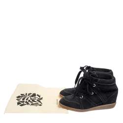 Pre Owned Isabel Marant Black Perforated Suede Etoile Wedge Sneakers Size 37