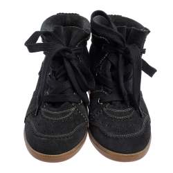 Pre Owned Isabel Marant Black Perforated Suede Etoile Wedge Sneakers Size 37