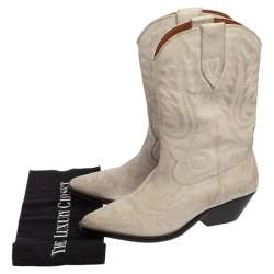 Pre Owned Isabel Marant Cream Duerto Embroidered Leather Boots Size 39
