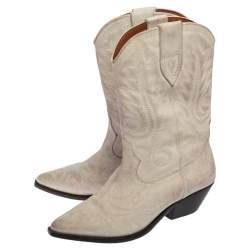 Pre Owned Isabel Marant Cream Duerto Embroidered Leather Boots Size 39