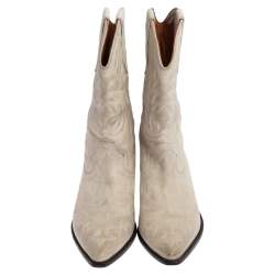 Pre Owned Isabel Marant Cream Duerto Embroidered Leather Boots Size 39