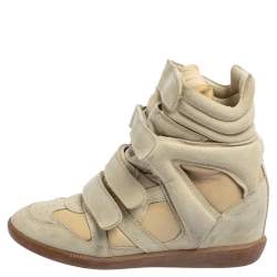 Pre Owned Isabel Marant Beige Suede and Leather Bekett Wedge Sneakers Size 39