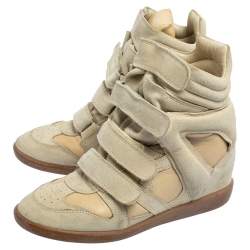 Pre Owned Isabel Marant Beige Suede and Leather Bekett Wedge Sneakers Size 39