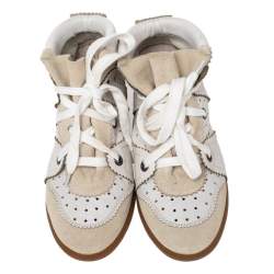 Pre Owned Isabel Marant White/Grey Leather And Suede Bobby Wedge Sneakers Size 39
