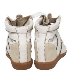 Pre Owned Isabel Marant White/Grey Leather And Suede Bobby Wedge Sneakers Size 39